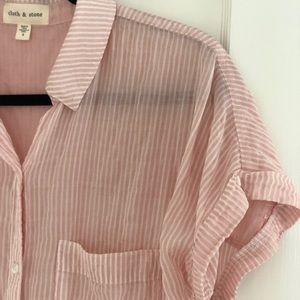 Pink and white striped button-tee